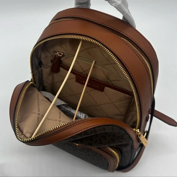 Michael Kors Medium Jaycee Zip Packet Backpack &Double Zip Wallet Wristlet Brown - Picture 10 of 16